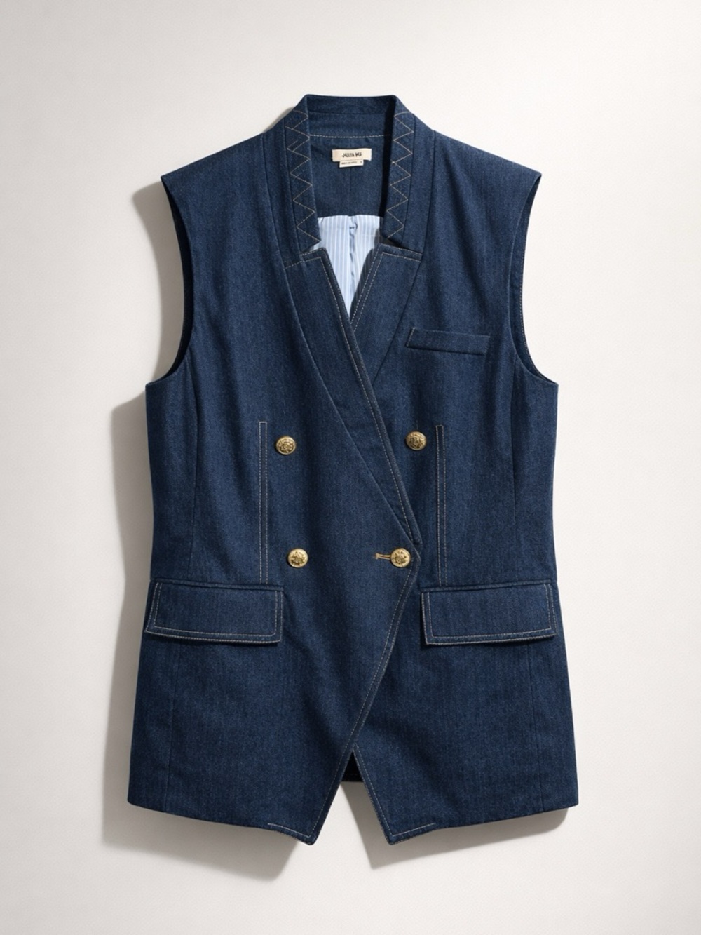 Jason Wu Navy Denim Double-Breasted Sleeveless Blazer Vest